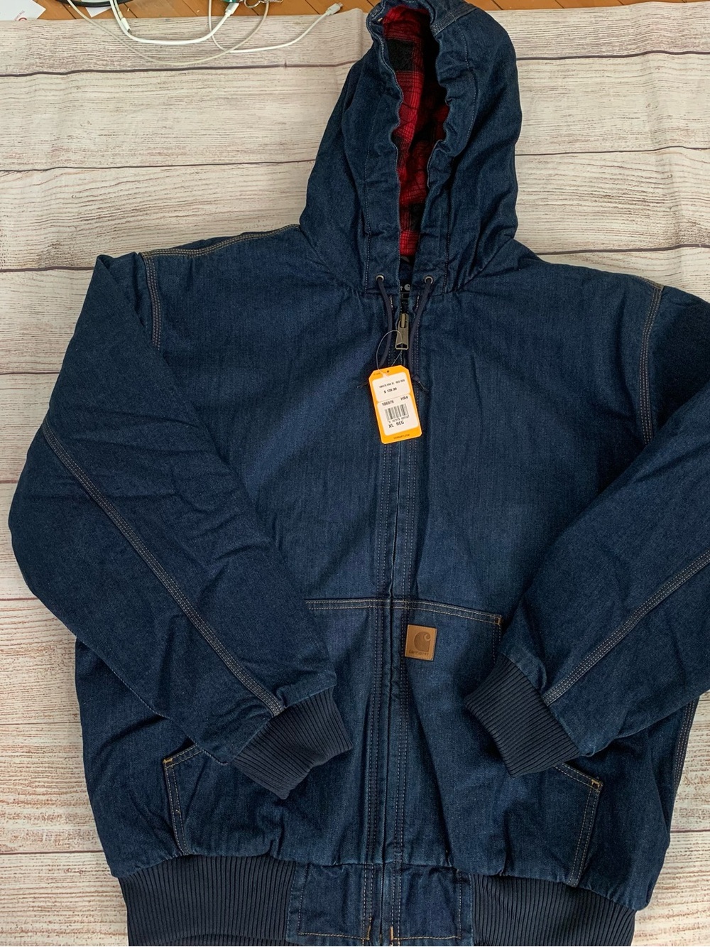 Carhartt 106976 Denim Active Jacket Mens Size XL Lined Hooded 50th Anniversary